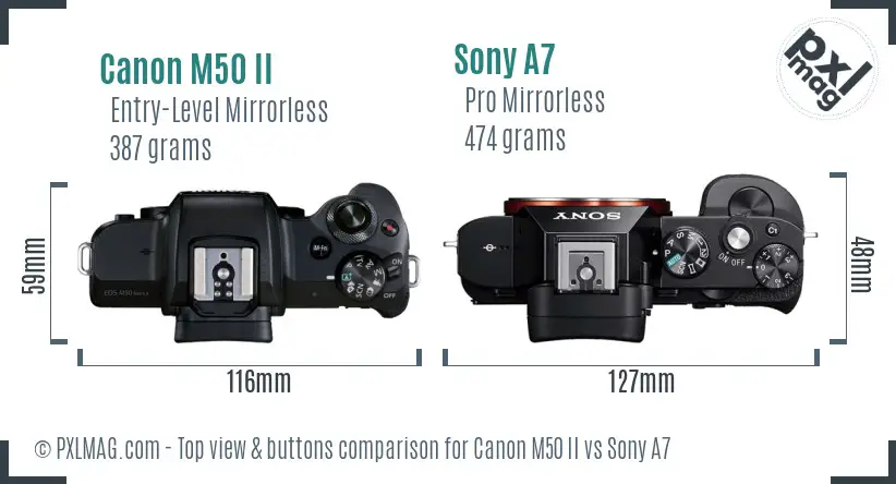 Canon M50 II vs Sony A7 top view buttons comparison