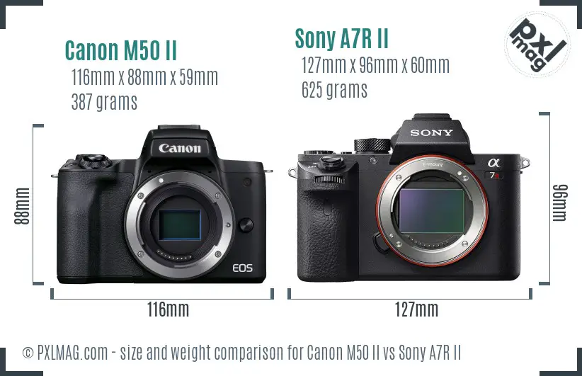 Canon M50 II vs Sony A7R II size comparison