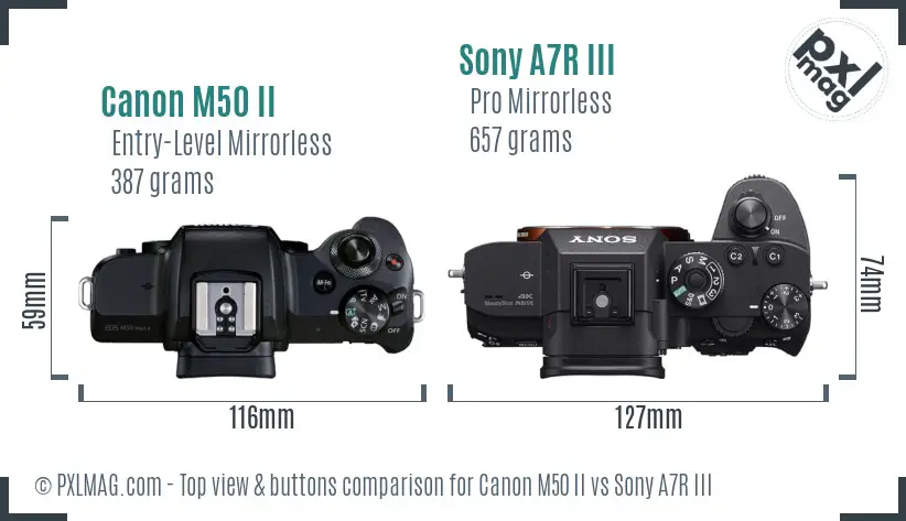 Canon M50 II vs Sony A7R III top view buttons comparison