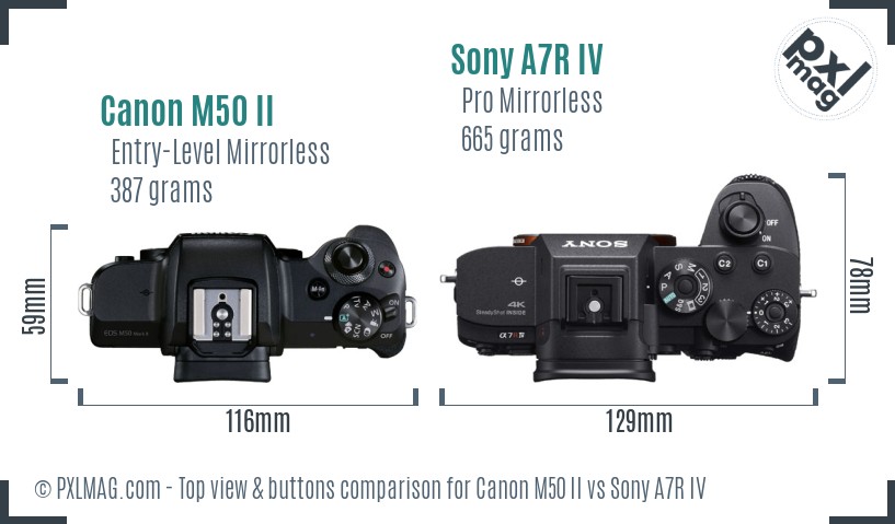 Canon M50 II vs Sony A7R IV top view buttons comparison