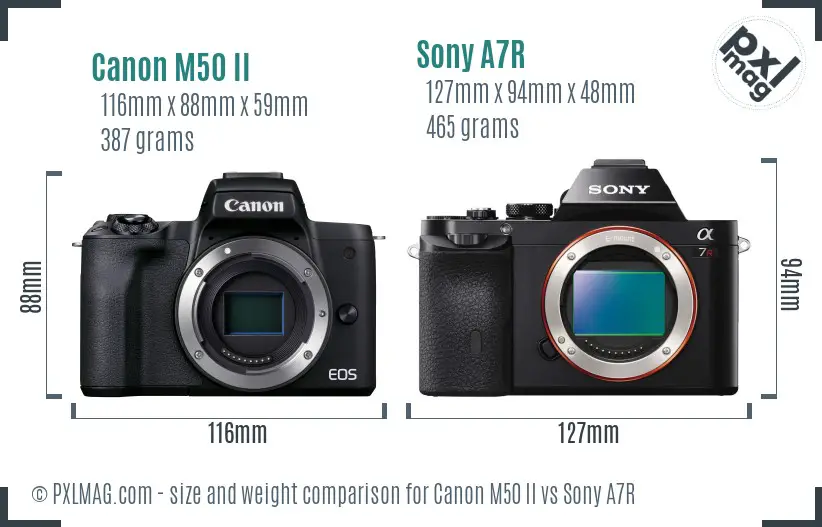 Canon M50 II vs Sony A7R size comparison