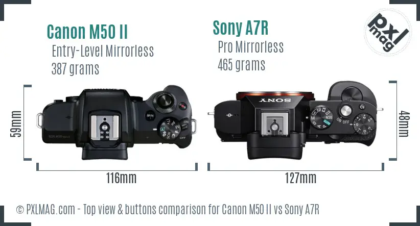 Canon M50 II vs Sony A7R top view buttons comparison