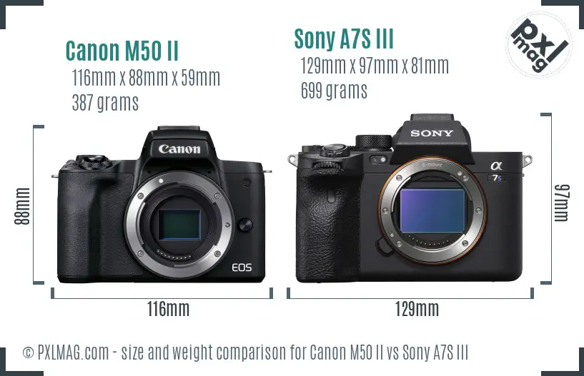 Canon M50 II vs Sony A7S III size comparison
