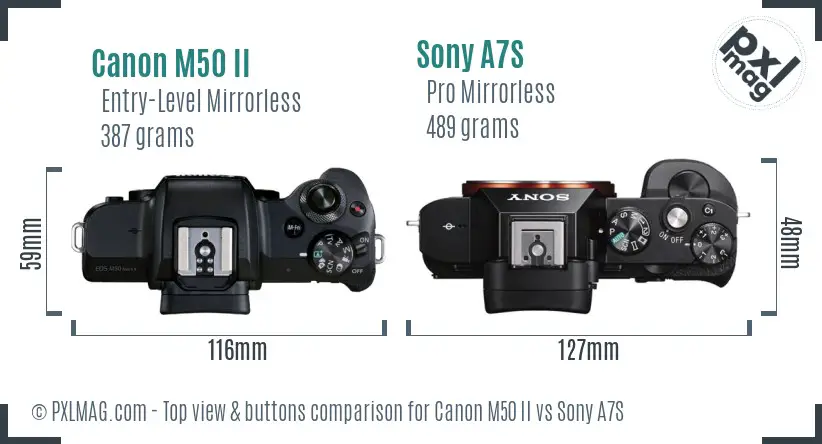 Canon M50 II vs Sony A7S top view buttons comparison