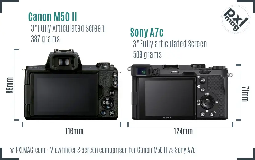 Canon M50 II vs Sony A7c Screen and Viewfinder comparison