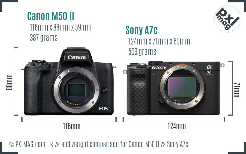 Canon M50 II vs Sony A7c size comparison