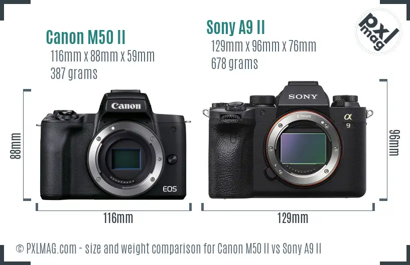 Canon M50 II vs Sony A9 II size comparison