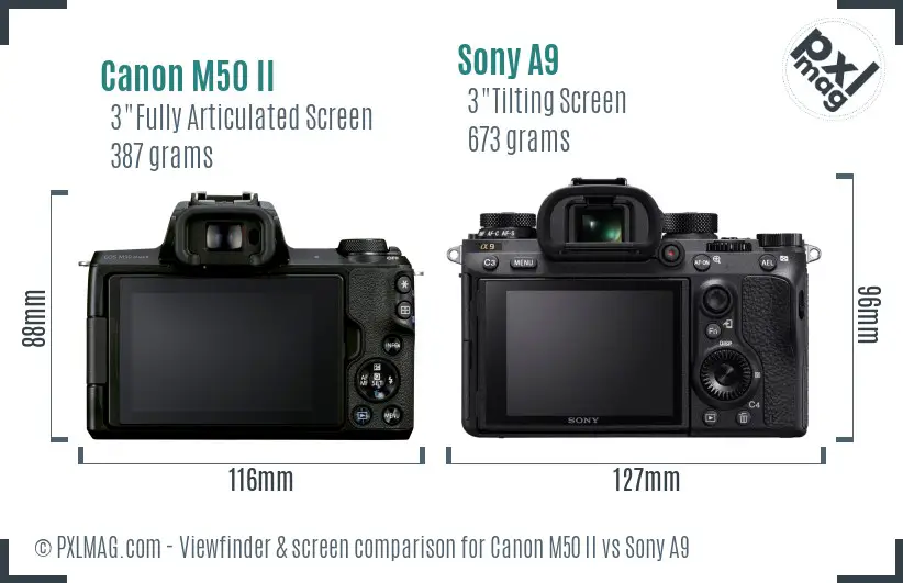 Canon M50 II vs Sony A9 Screen and Viewfinder comparison
