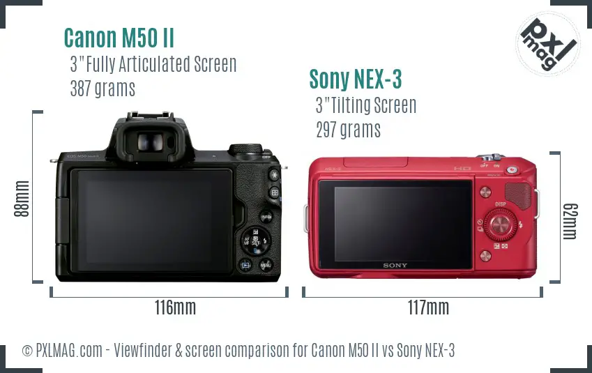 Canon M50 II vs Sony NEX-3 Screen and Viewfinder comparison