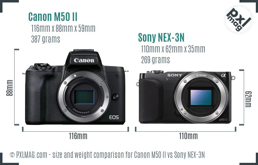 Canon M50 II vs Sony NEX-3N size comparison