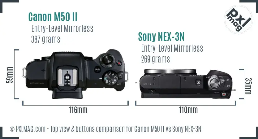 Canon M50 II vs Sony NEX-3N top view buttons comparison