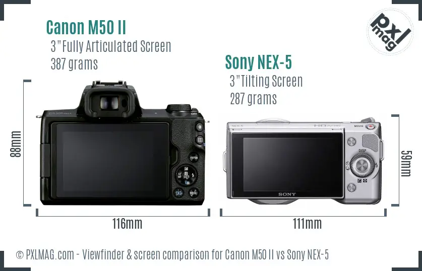 Canon M50 II vs Sony NEX-5 Screen and Viewfinder comparison