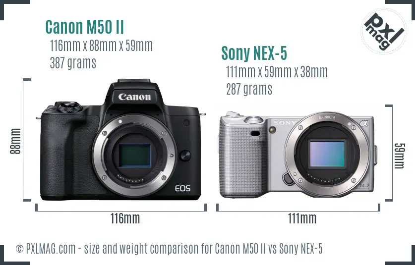 Canon M50 II vs Sony NEX-5 size comparison