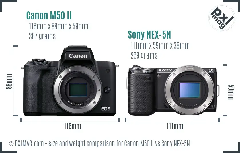 Canon M50 II vs Sony NEX-5N size comparison