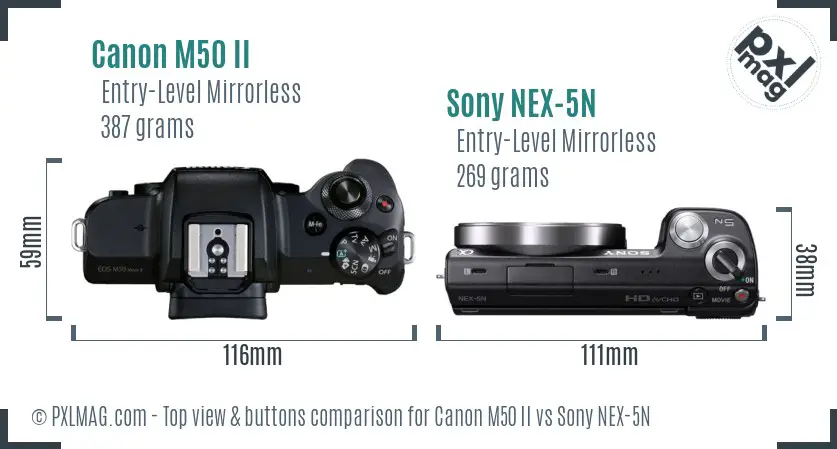 Canon M50 II vs Sony NEX-5N top view buttons comparison
