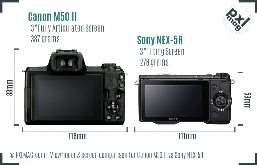 Canon M50 II vs Sony NEX-5R Screen and Viewfinder comparison