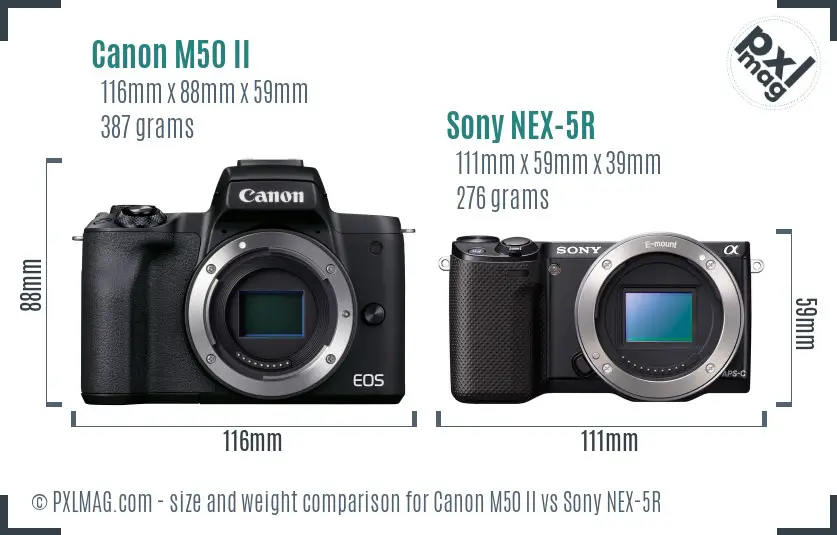 Canon M50 II vs Sony NEX-5R size comparison
