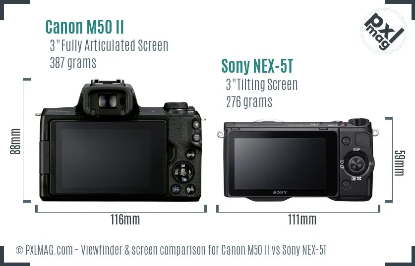 Canon M50 II vs Sony NEX-5T Screen and Viewfinder comparison