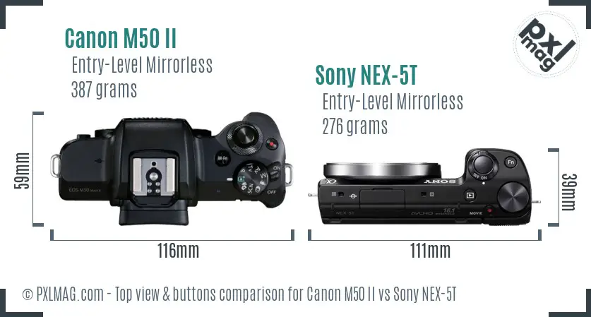 Canon M50 II vs Sony NEX-5T top view buttons comparison