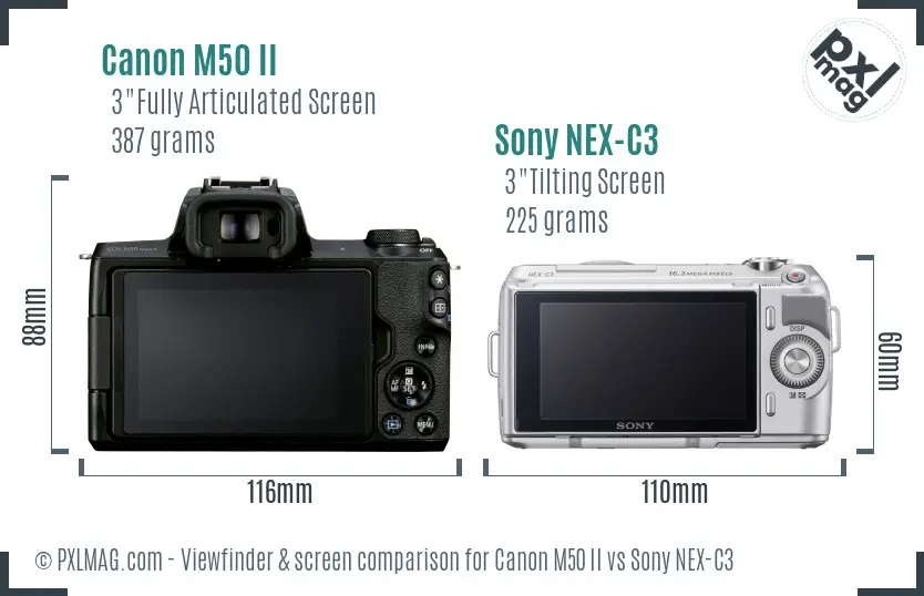 Canon M50 II vs Sony NEX-C3 Screen and Viewfinder comparison