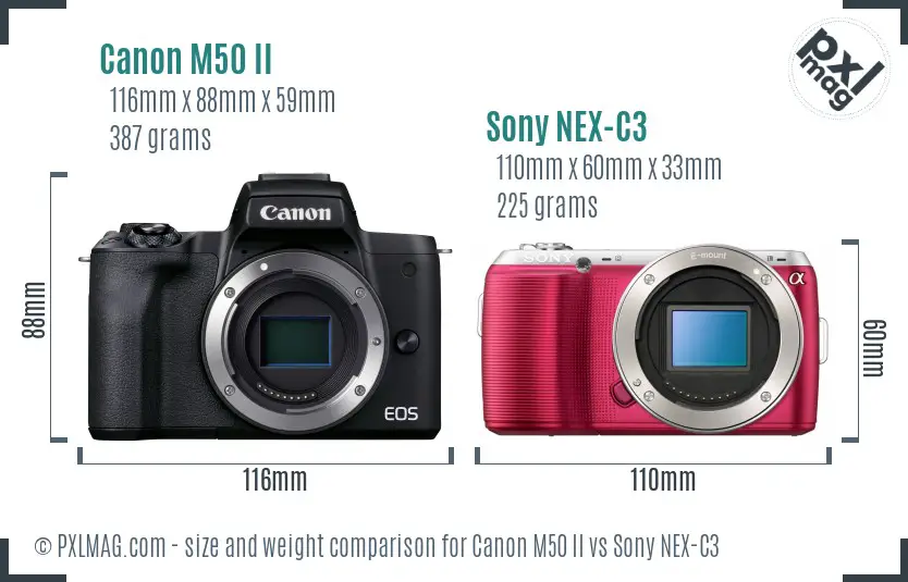 Canon M50 II vs Sony NEX-C3 size comparison