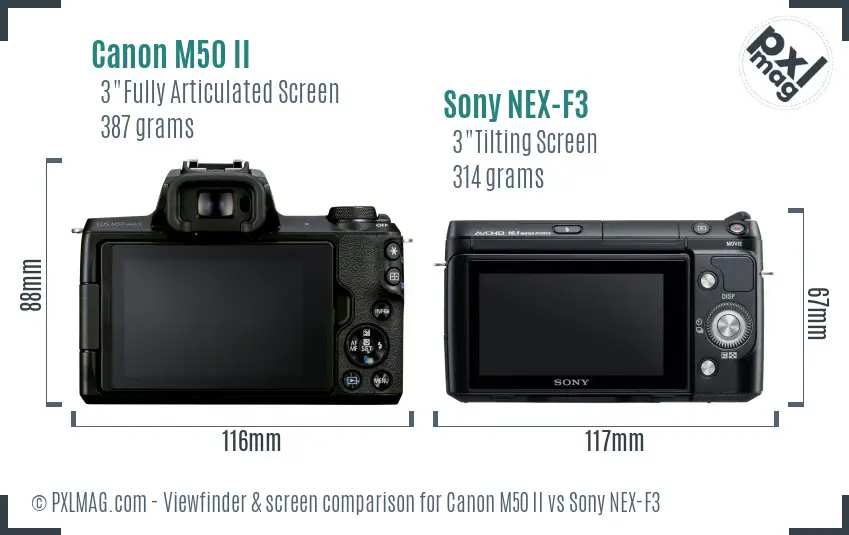 Canon M50 II vs Sony NEX-F3 Screen and Viewfinder comparison