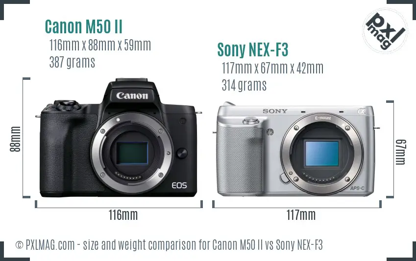 Canon M50 II vs Sony NEX-F3 size comparison
