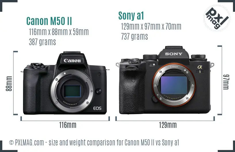 Canon M50 II vs Sony a1 size comparison