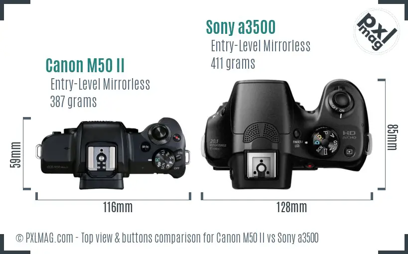 Canon M50 II vs Sony a3500 top view buttons comparison