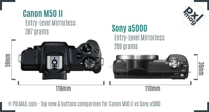 Canon M50 II vs Sony a5000 top view buttons comparison