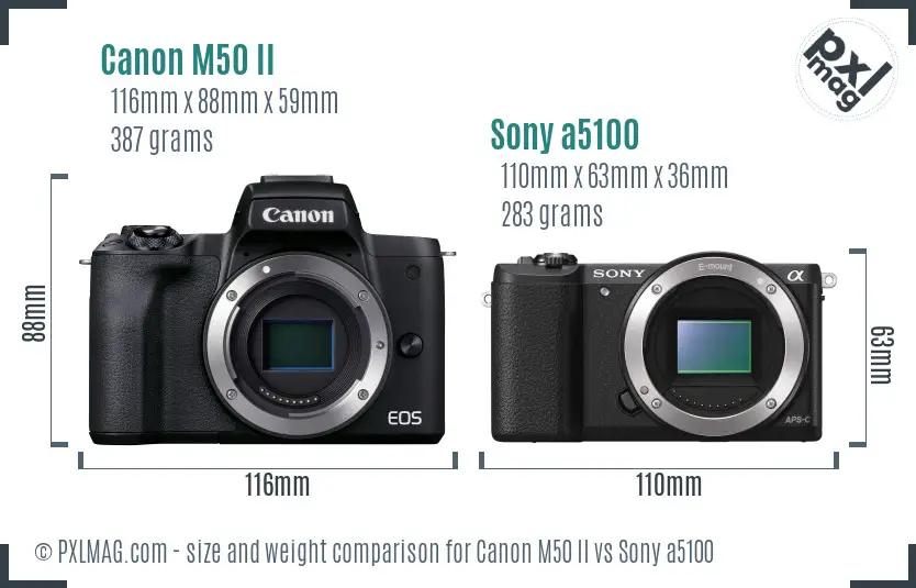 Canon M50 II vs Sony a5100 size comparison