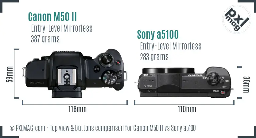Canon M50 II vs Sony a5100 top view buttons comparison