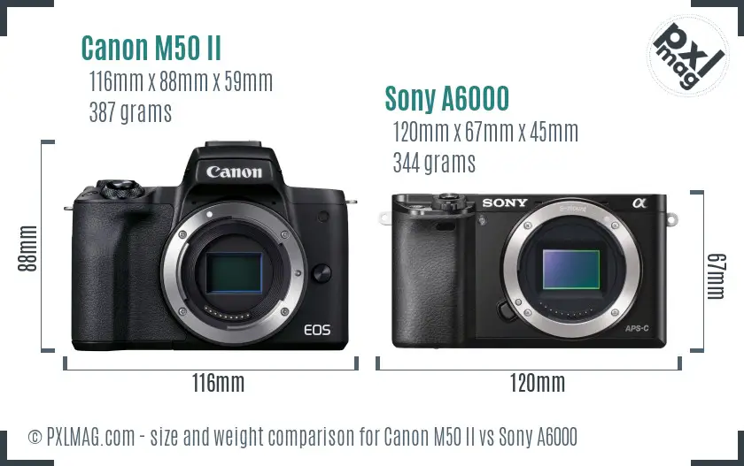Canon M50 II vs Sony A6000 size comparison