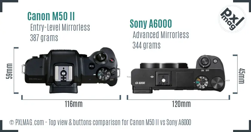 Canon M50 II vs Sony A6000 top view buttons comparison