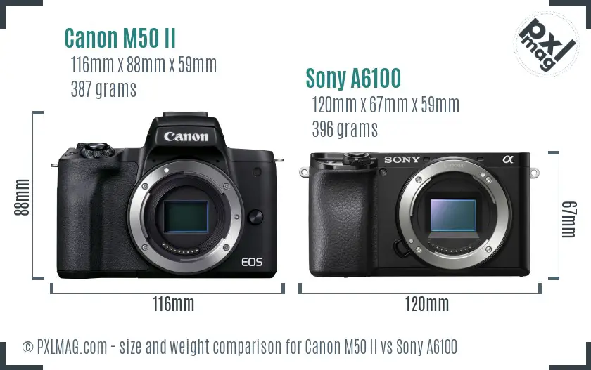 Canon M50 II vs Sony A6100 size comparison Canon M50 II vs Sony A6100 size comparison