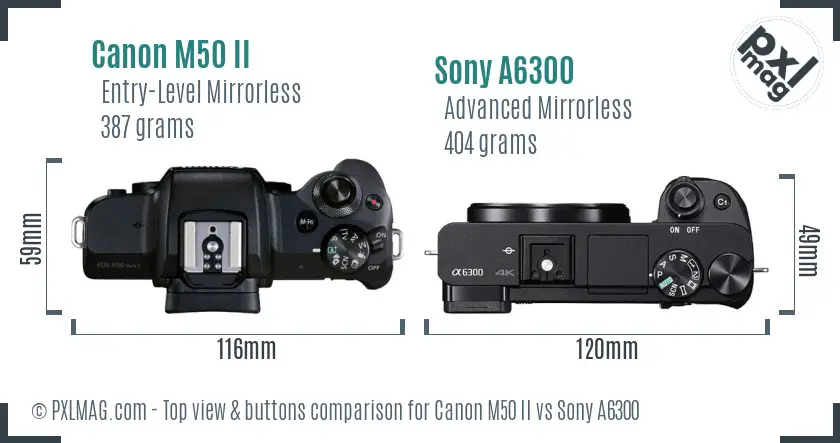 Canon M50 II vs Sony A6300 top view buttons comparison