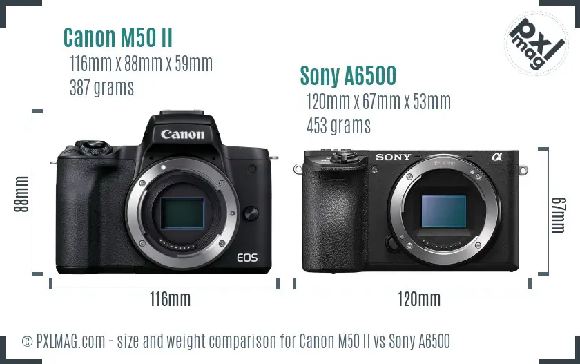 Canon M50 II vs Sony A6500 size comparison