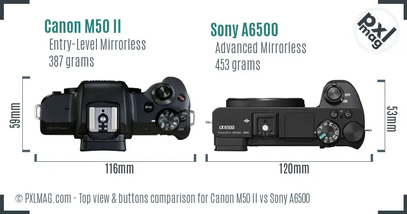 Canon M50 II vs Sony A6500 top view buttons comparison