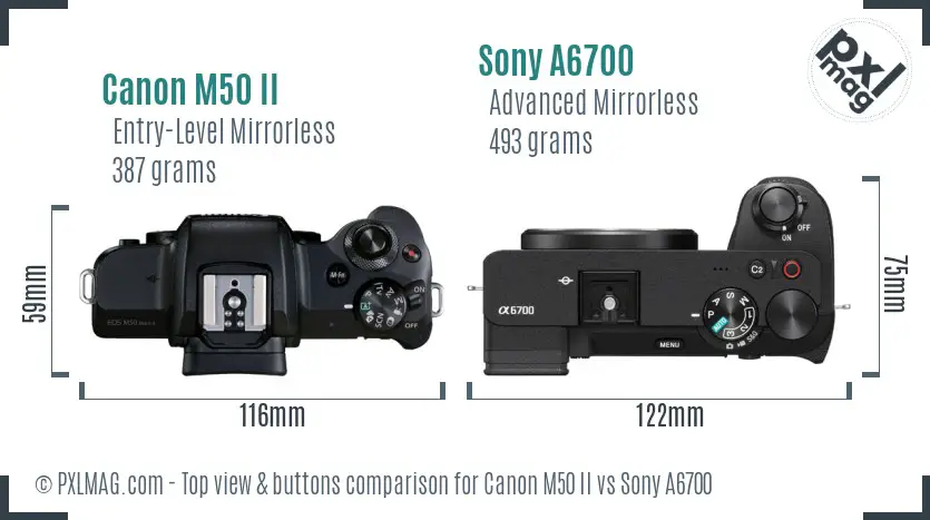 Canon M50 II vs Sony A6700 top view buttons comparison