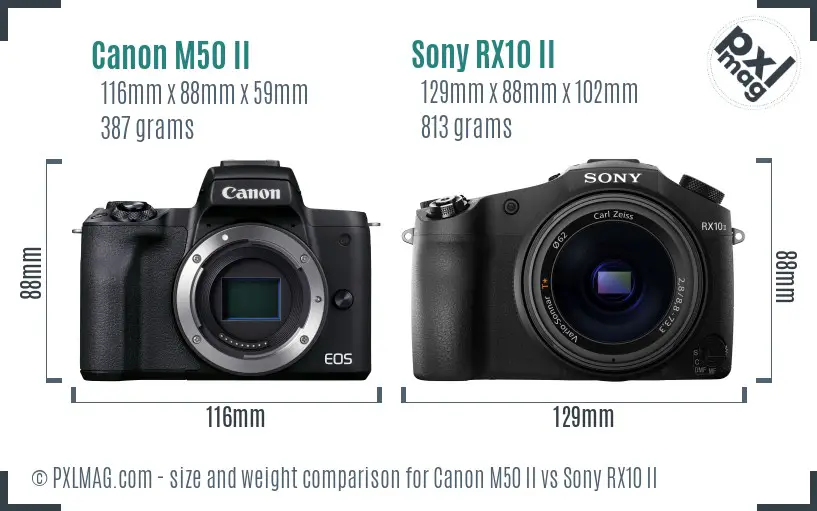 Canon M50 II vs Sony RX10 II size comparison