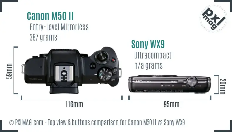 Canon M50 II vs Sony WX9 top view buttons comparison