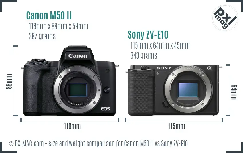 Canon M50 II vs Sony ZV-E10 size comparison