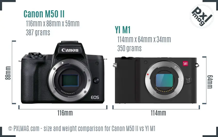Canon M50 II vs YI M1 size comparison