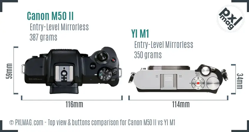 Canon M50 II vs YI M1 top view buttons comparison