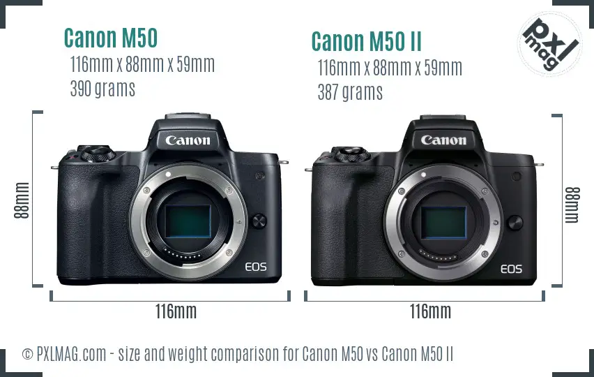 Canon M50 vs Canon M50 II size comparison
