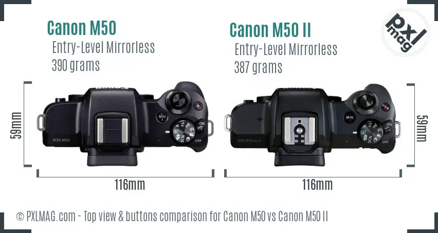 Canon M50 vs Canon M50 II top view buttons comparison