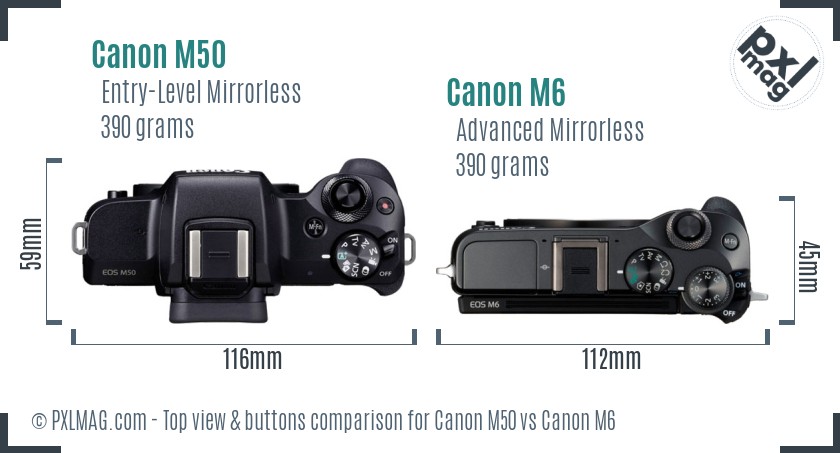 Canon M50 vs Canon M6 top view buttons comparison