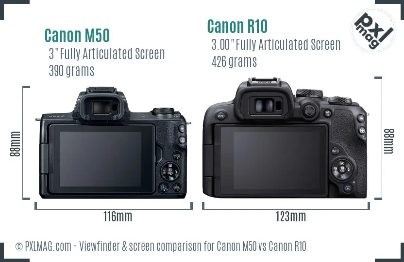 Canon M50 vs Canon R10 Screen and Viewfinder comparison