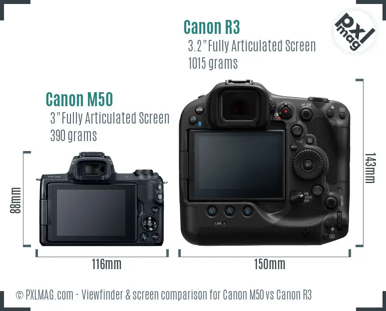 Canon M50 vs Canon R3 Screen and Viewfinder comparison