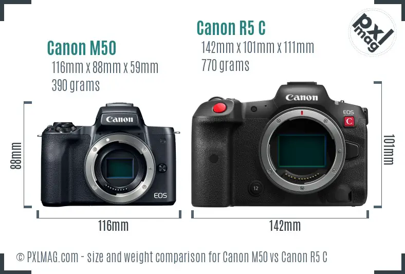 Canon M50 vs Canon R5 C size comparison